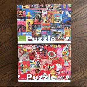 Set of 2 Seesaw 1000-Pc Puzzles-“Exotic Destinations” & “Be My Valentine”